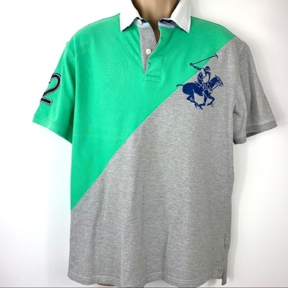 U.S. Polo Assn. Gray&Green Large Crest Polo Shirt‎